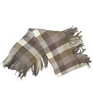 Ann Taylor Loft Scarf Fringe Hem Checked Wool Blend